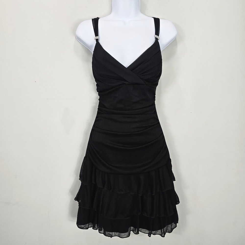 Trixxi 90s Y2K Babydoll Dress M Black Ruched Fairy Grunge Whimsigoth Coquette